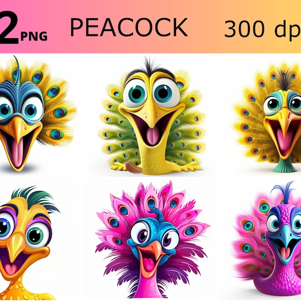 Peacock clipart, Peacock illustrations bundle, Colorful bird graphics bundle, Exotic bird clipart, colorful bird png