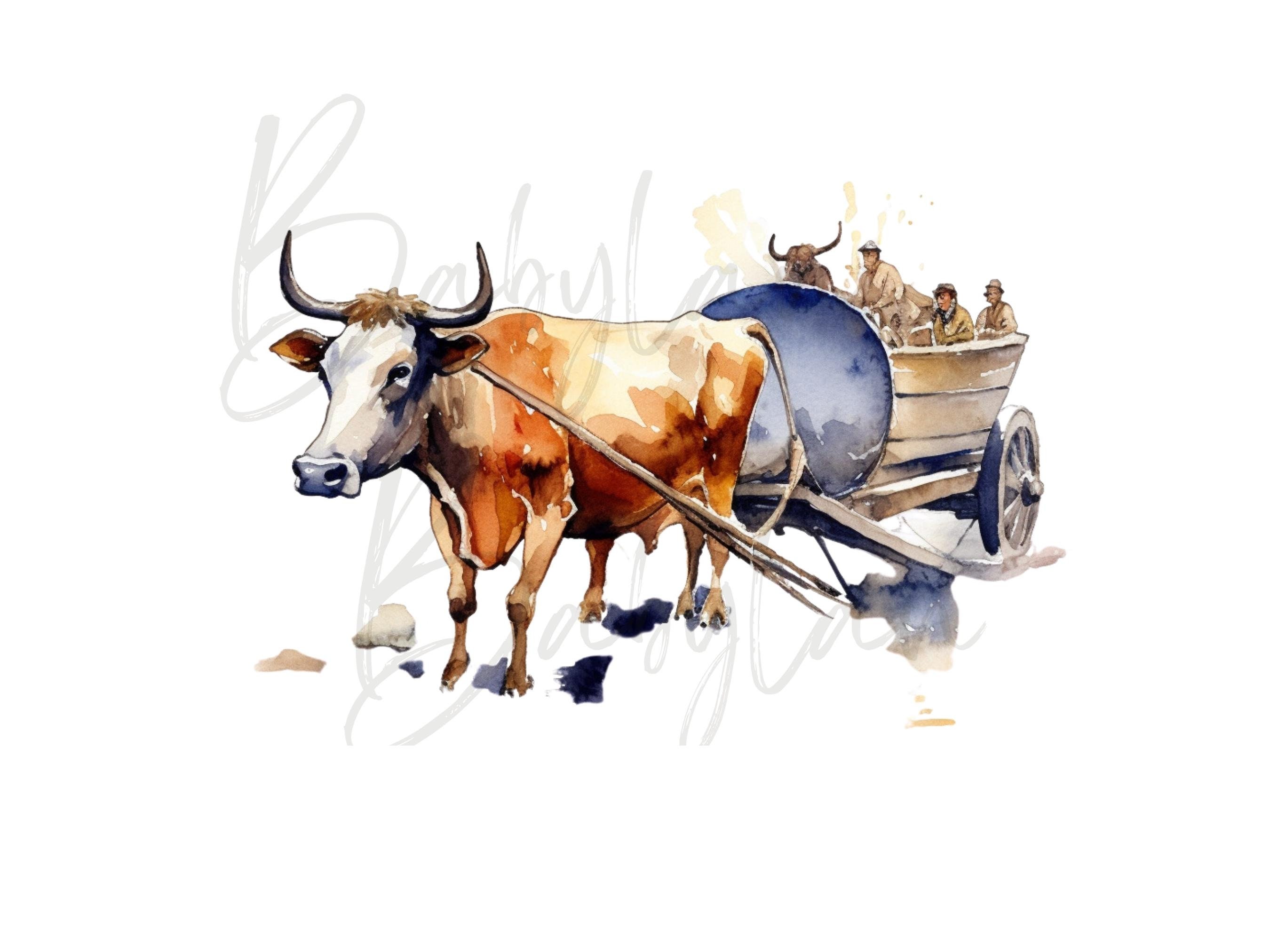 Oxen Svg Bundle, Oxen Clipart Set, Watercolor Farm Animal Sublimation