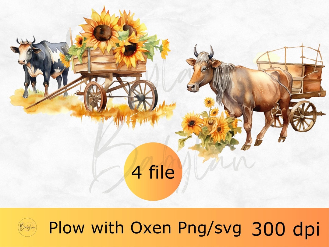 Oxen Svg Bundle, Oxen Clipart Set, Watercolor Farm Animal Sublimation