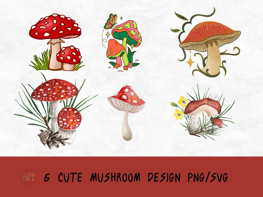Floral Mushroom Svg Bundle, Cute Mushroom Svg, Magic Forest Png, Fungus