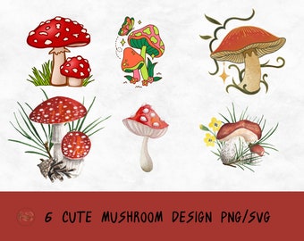 Floral mushroom svg bundle, Cute mushroom svg, Magic forest  png, Fungus clip art design, Watercolor fungus clip art