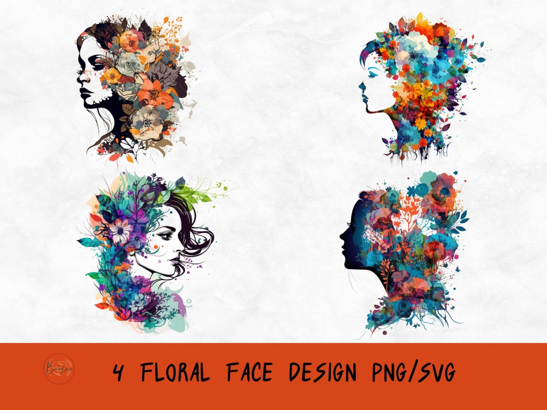 Floral Face Svg Bundle,floral Clipart Face,flower Head Png, Hand Drawn