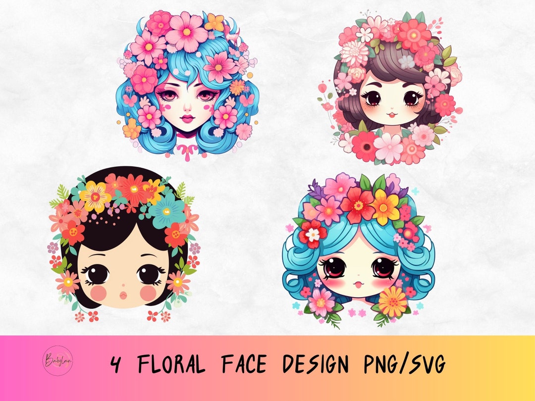 Floral Face Svg Bundle,floral Clipart Face,flower Head Png, Hand Drawn