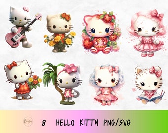 Kawaii kitty svg, Kawaii Cat Svg, Cute Cat clip art, Kitty Lover png,kitten clip art,Watercolor feline,Floral Animal png