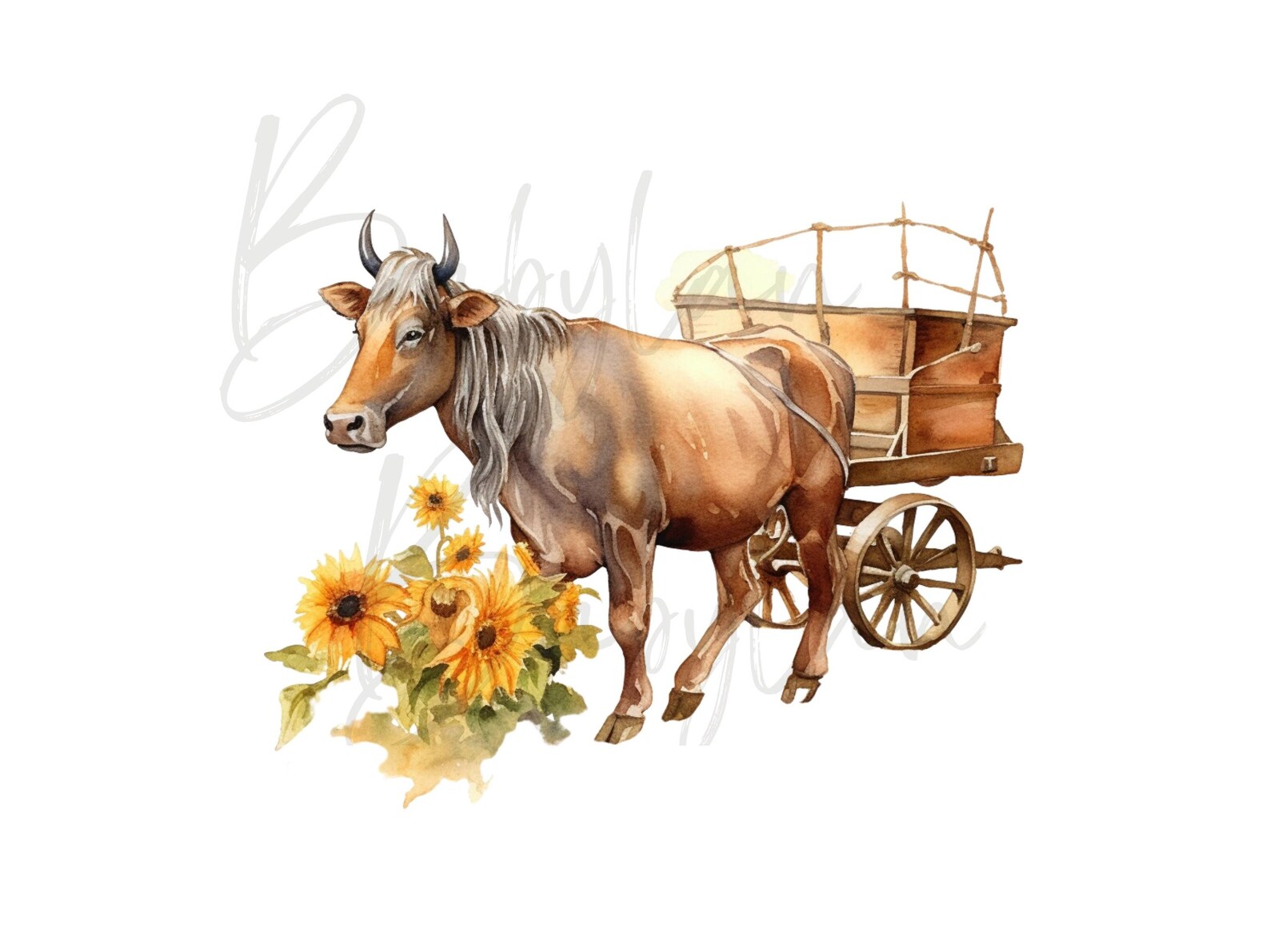 Oxen Svg Bundle, Oxen Clipart Set, Watercolor Farm Animal Sublimation