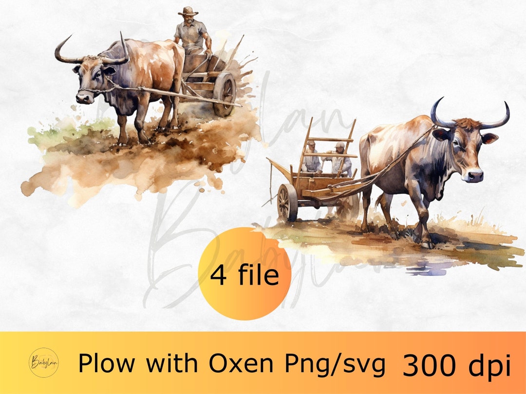 Oxen Svg Bundle, Oxen Clipart Set, Watercolor Farm Animal Sublimation