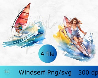 Windsurf svg bundle, cute Watersports vector, Summer activities png, Beach adventure graphics, water activities png