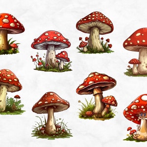 Floral mushroom svg bundle, Cute mushroom svg, Magic forest png, Fungus clip art design, Watercolor fungus clip art image 5
