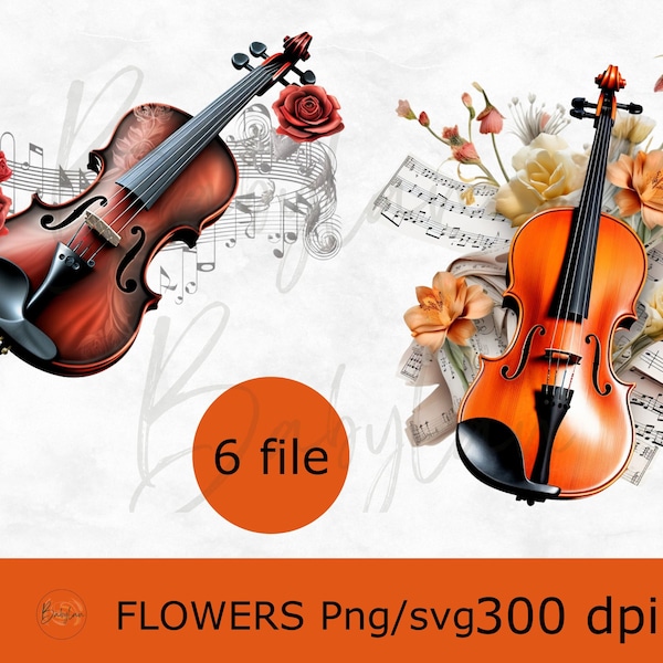 Floral violin svg, music notes clipart, watercolor musician svg, floral music instrument clipart, violin png,bouquet png