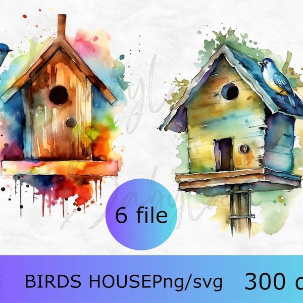 Floral bird house svg, watercolor bird house clipart, Garden decor clip art,Whimsical bird shelter png,woodland nursery