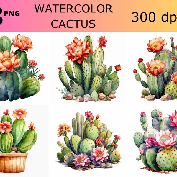 Cactus clipart, Desert plant illustration bundle, Watercolor cactus designs, Whimsical desert clipart, Fat plant png