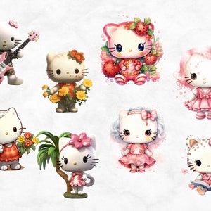Kawaii kitty svg, Kawaii Cat Svg, Cute Cat clip art, Kitty Lover png,kitten clip art,Watercolor feline,Floral Animal png image 5