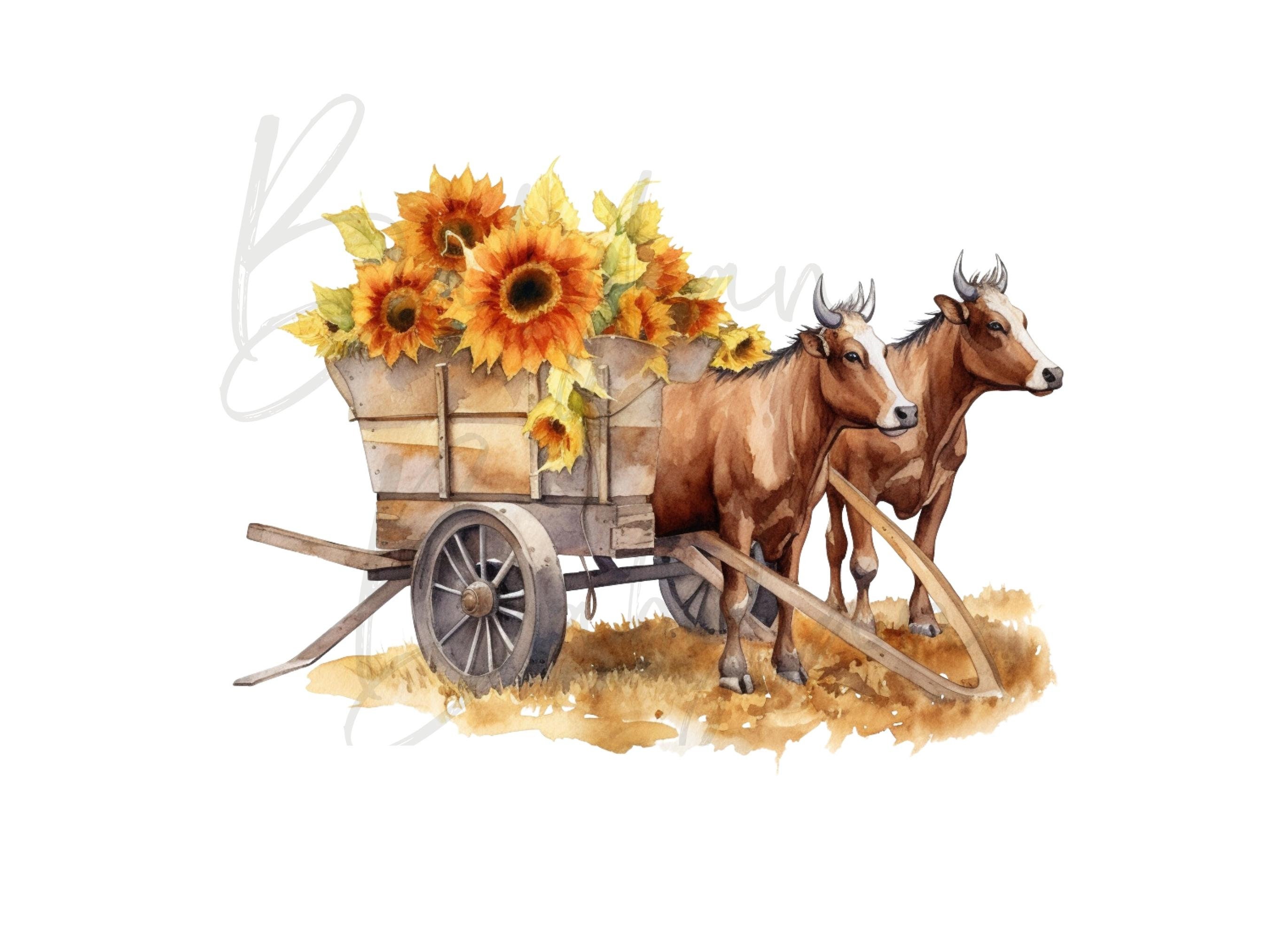 Oxen Svg Bundle, Oxen Clipart Set, Watercolor Farm Animal Sublimation