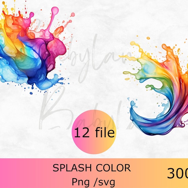 Splash color svg bundle, Paintbrush splatter vector, Artistic paint splash vector, Hand-drawn paint effects png