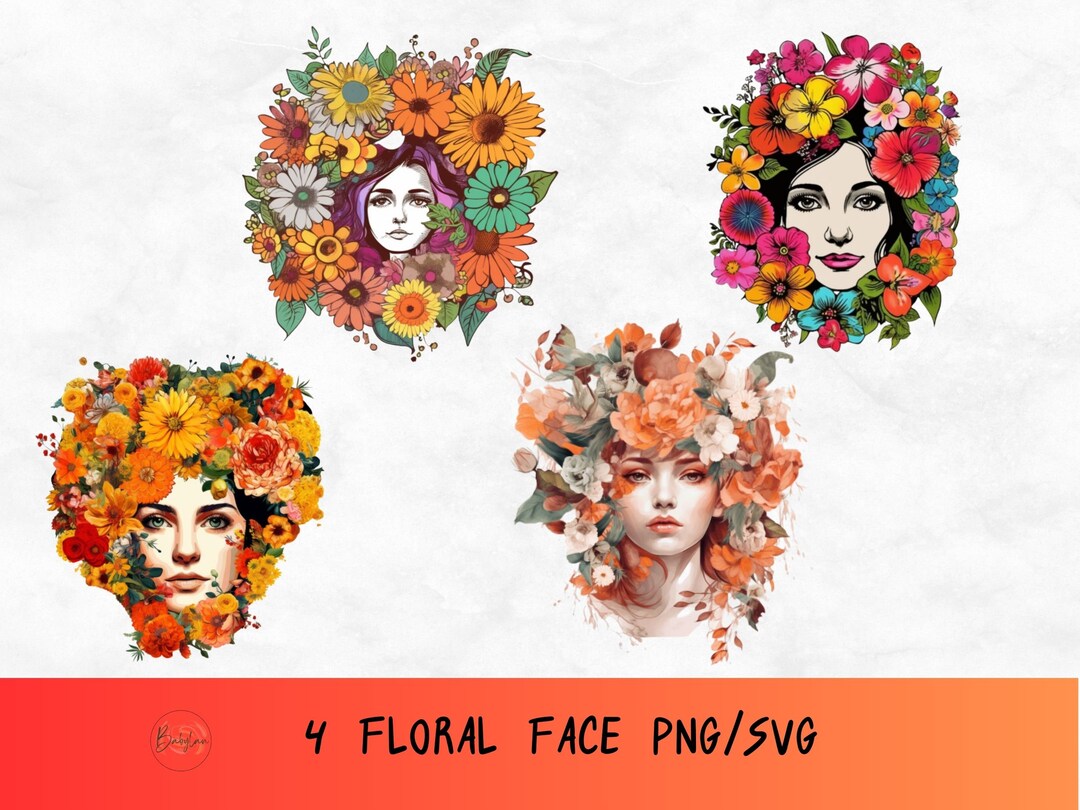 Floral Face Svg Bundle,floral Clipart Face,flower Head Png, Hand Drawn