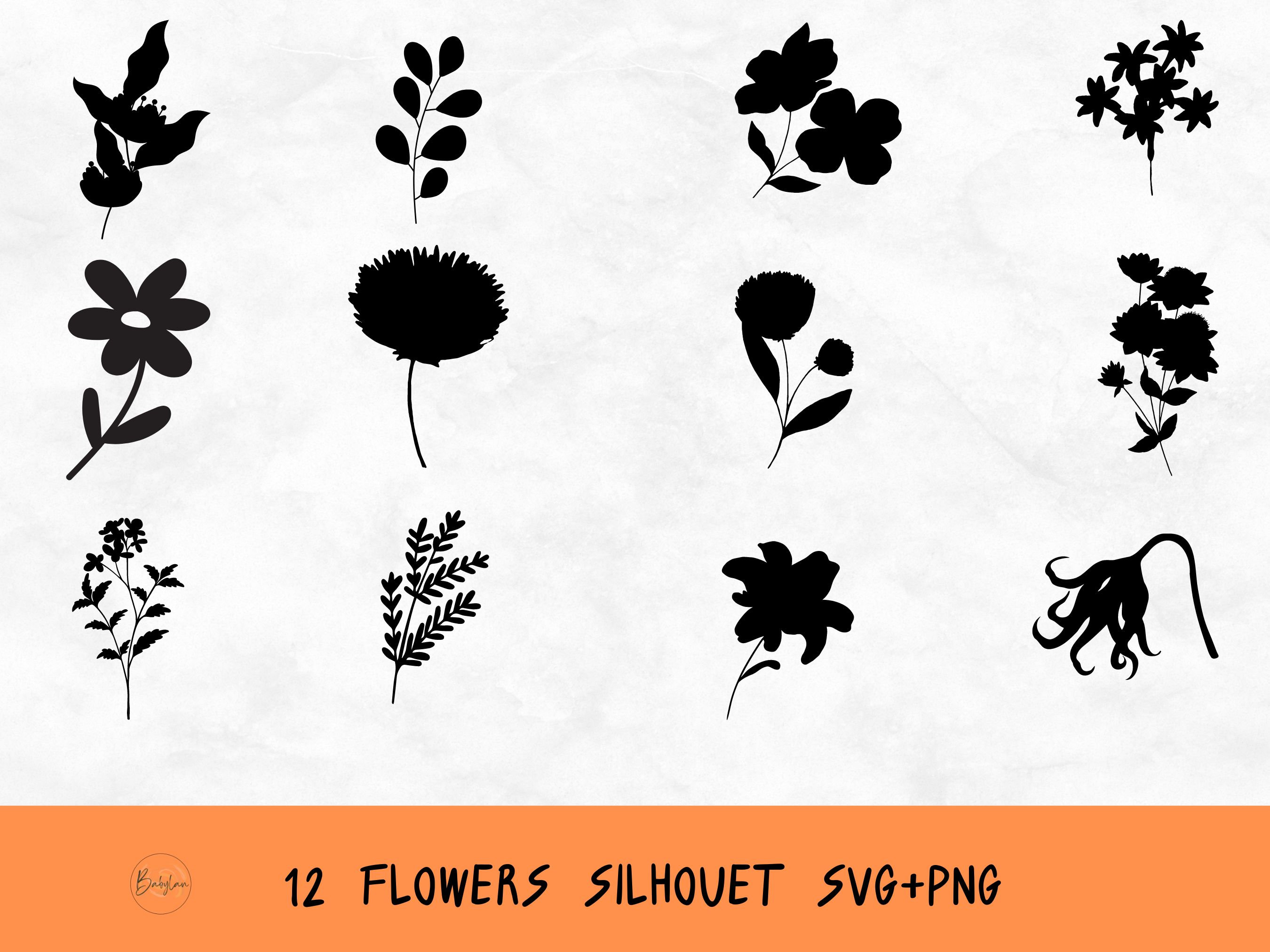 Black White Flower Svg, Flower Design Set Clipart, Romantic Floral Png