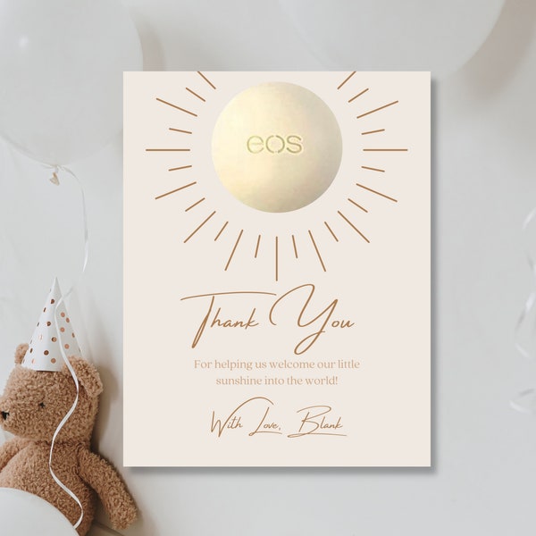 Printed Eos Lip Balm Baby Shower Favor Eos Favor Eos Baby Shower Card Printed Eos Baby Shower Thank You Card Printed Eos Lipbalm Favor