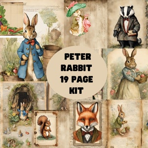 Junk Journal Kit Peter Rabbit. Komplettes Kit 19 Seiten zum Falten, Drucken, Tags & Karten Ephemera