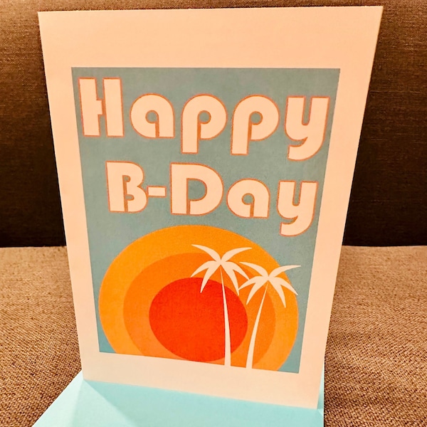 Fun SUNSET Happy BIRTHDAY Card HBD greeting card birthday note card Fun Modern birthday card colorful blank inside card colorful Bday card