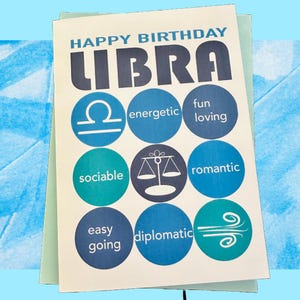 LIBRA HAPPY BIRTHDAY Astrology card birthday horoscope notecard Fun zodiac lovers birthday card Libra planet & traits birthday greeting card