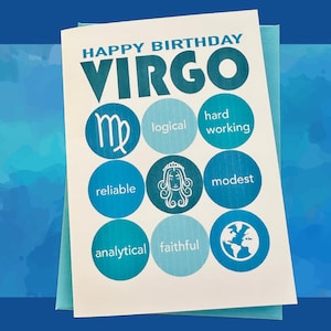 VIRGO HAPPY BIRTHDAY Astrology card birthday horoscope notecard Fun zodiac lovers birthday card Virgo planet & traits birthday greeting card