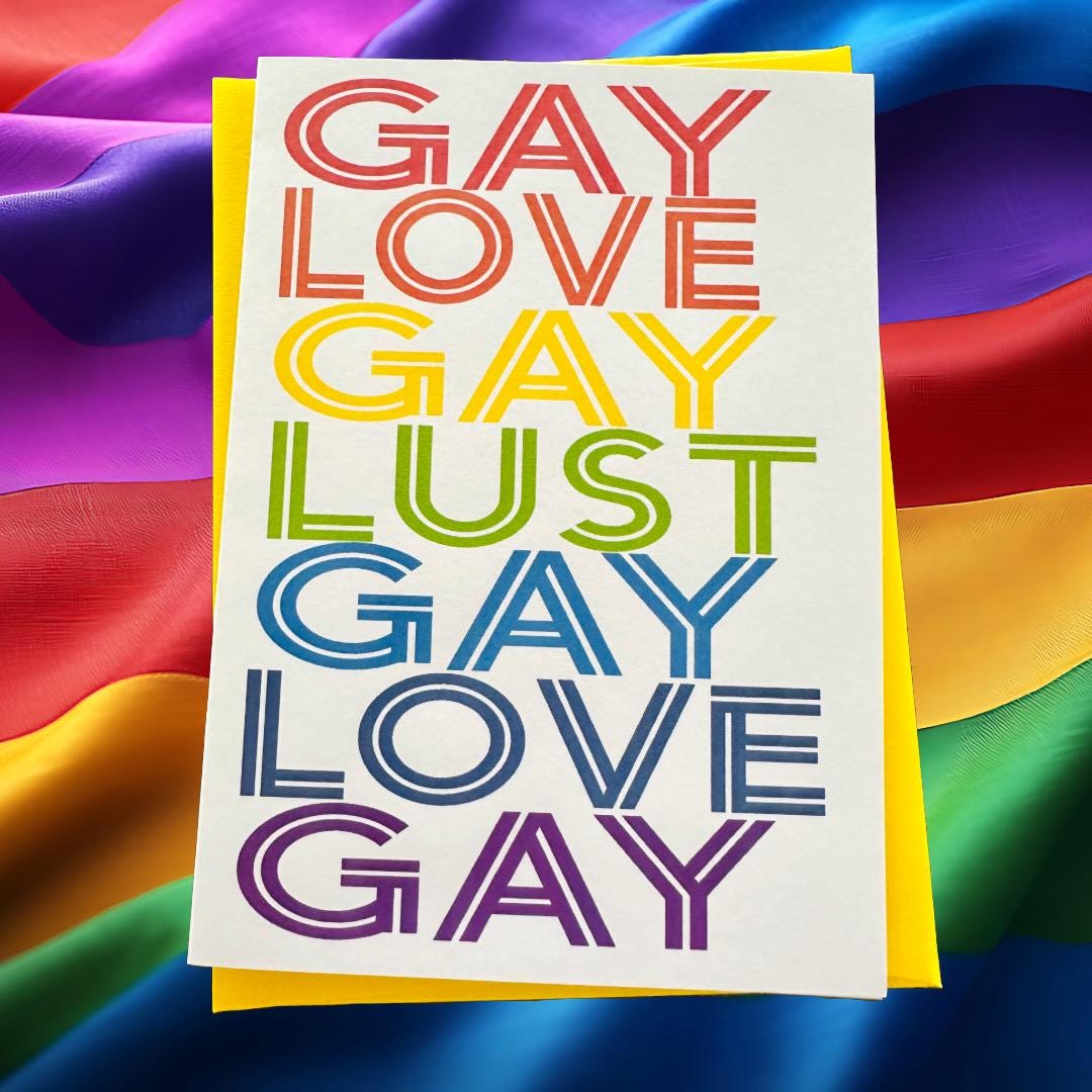 GAY ANNIVERSARY Rainbow Lettering Love & Lust Inspired Love Greeting ...