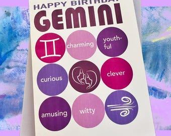 Gemini Birthday Card: Astrology Zodiac Horoscope Greeting
