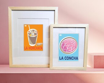 Mexican Food Art Print: La Concha Pastry & Horchata Drink