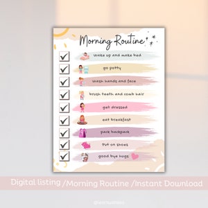 Printable Girls Morning Routine / Toddler Routine / Editable / Custom Routine / Kids Visual Schedule