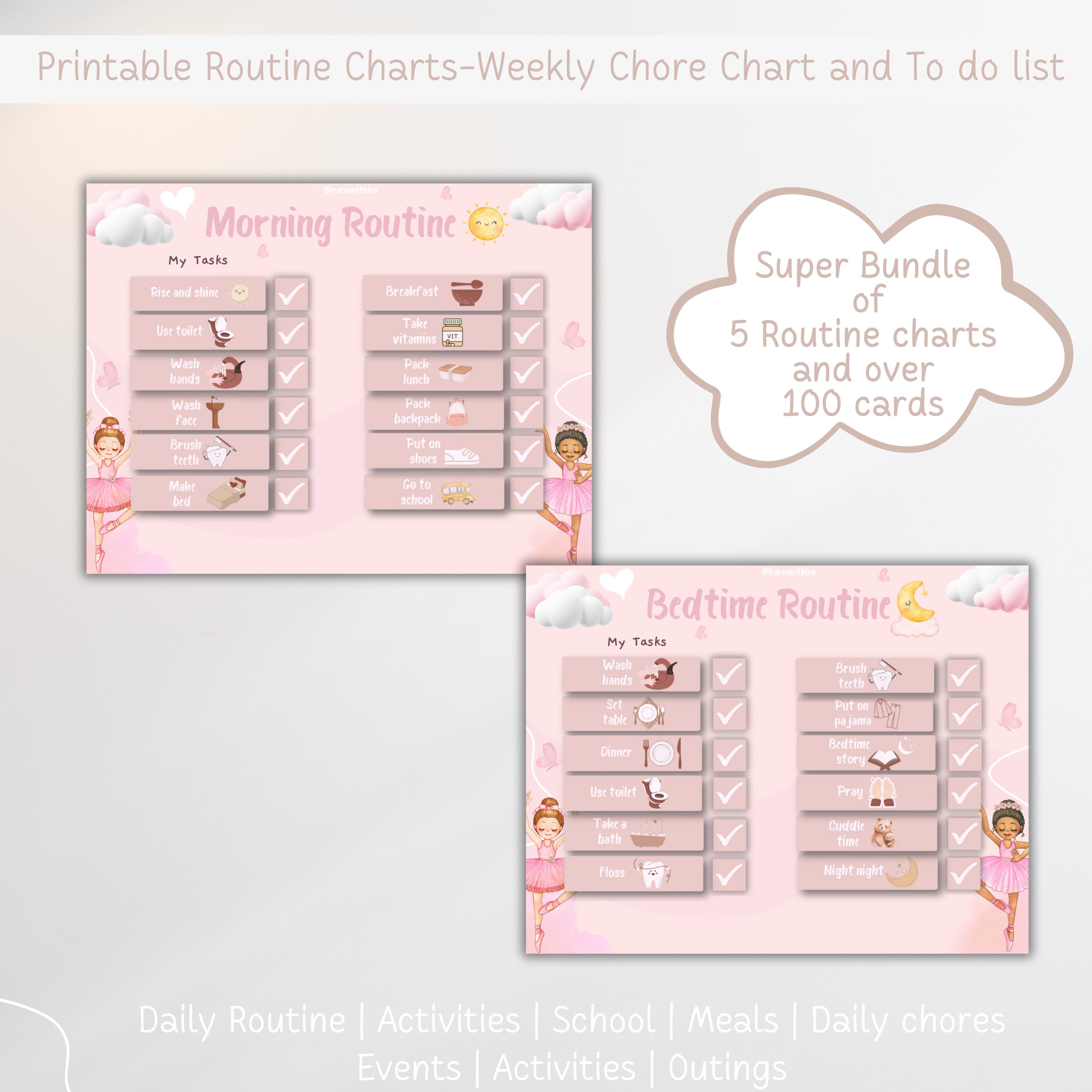 Ballet Theme Bundle of Routine Charts / Morning Routine Chart / Custom ...
