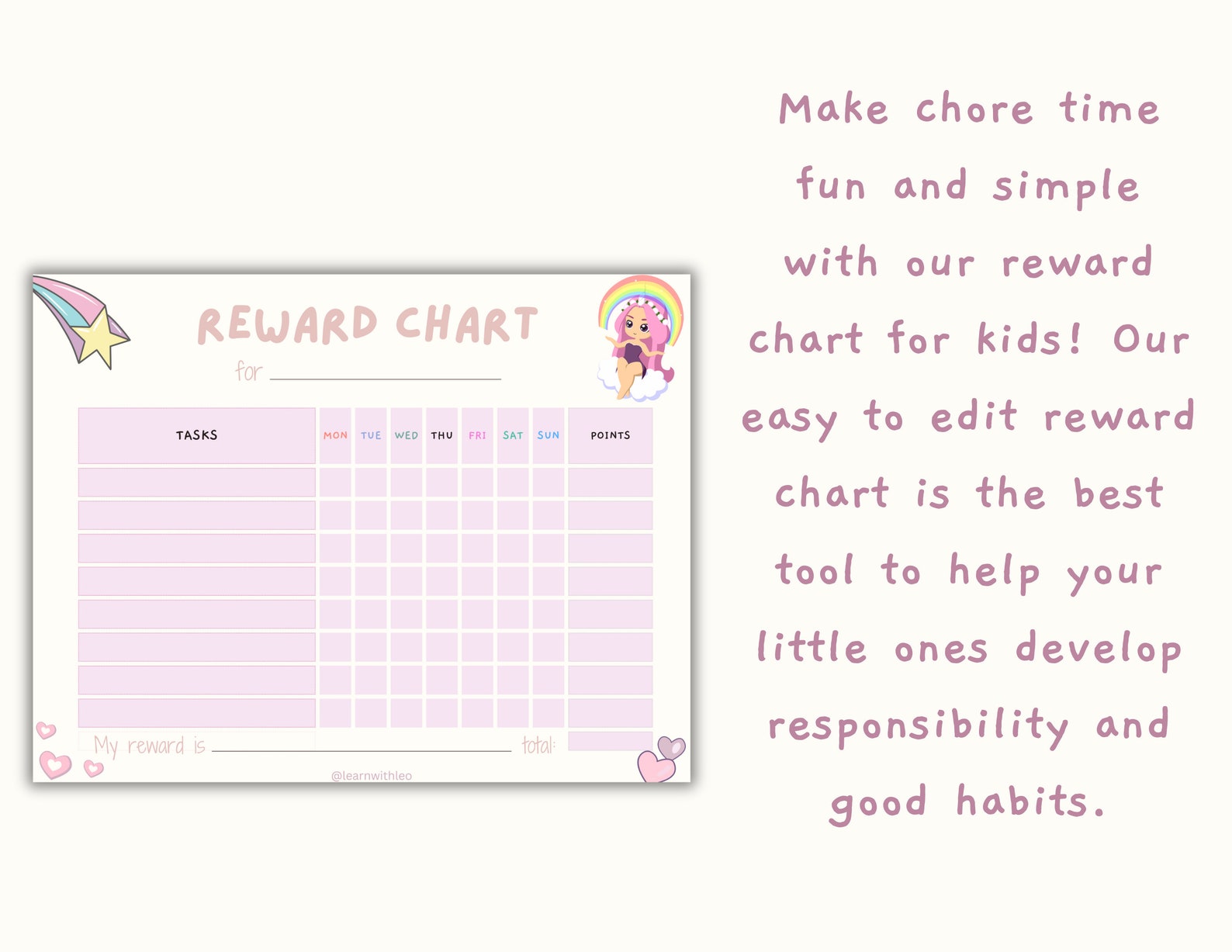 Editable Reward Chart for Kids | Printable | Kids Daily Weekly ...