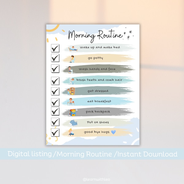 Personalized Boys Morning Routine | Morning Routine Chart | Morning Routine for kids |