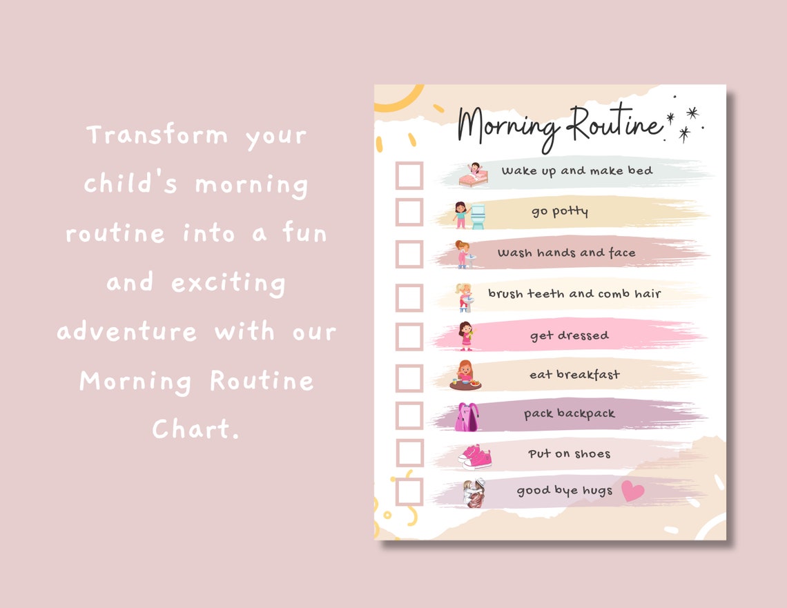 Printable Girl's Morning Routine Chart Editable Visual Schedule