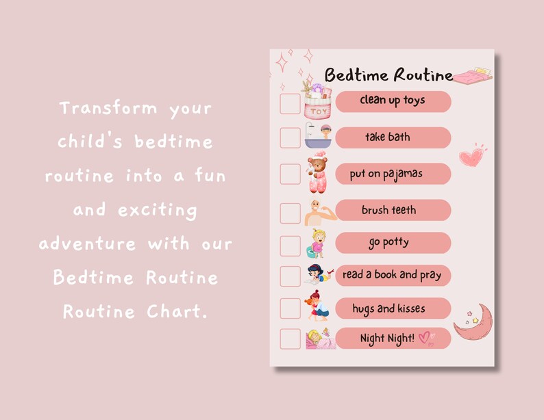 Bedtime Routine Chart for Girls / Toddler Routine / Editable / Custom ...