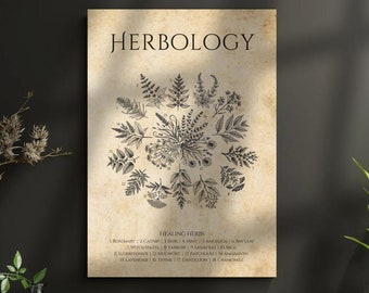 Lámina botánica de herbología: Arte de hierbas curativas de brujería (descarga digital)