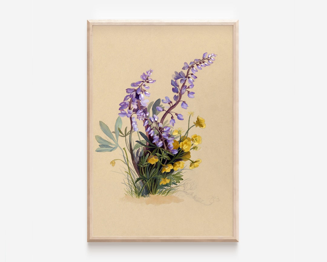 Wildflower Vintage Botanical Art Print, Hand Painted Watercolor Poster, Digital Download Foliage
