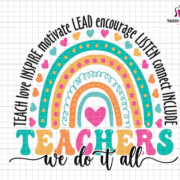 Retro Teacher We Do It All Svg, Inspiration Teacher Svg, Teacher Svg, Teacher Life Svg, Back to School, 1st Day Of School, Boho Rainbow Svg