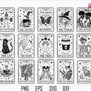 Bundle Halloween Tarot carte Svg, squelette Tarot carte Svg, Tarot cartes Svg, Svg mystique, Halloween Svg, café amateurs de Svg, Svg squelette drôle