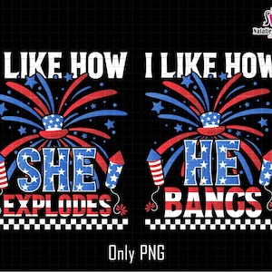 彼女が爆発する様子が好き PNG、彼がバンバンする様子が好き PNG、7月4日のカップルシャツ PNG、花火 PNG、米国旗 PNG、赤、白、青、愛国心 PNG