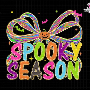 Spooky Season Brushstroke Neon Coquette Bow Png, Spooky Vibes Png, Trendy Halloween, Girly Halloween Png, Witchy Vibes Png,  Preppy Pumpkin