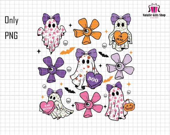 Cute Ghost Png, Flower Ghost Png, Mini Ghost Png, Boujee Ghost Png, Halloween Mama Png, Girly Coquette Bow Png, Ghost Fall Png, Spooky Ghost