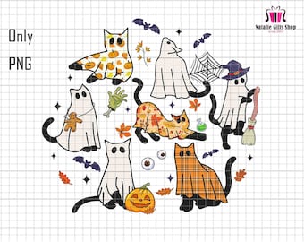Black Cat Halloween Png, Ghost Cat Png, Halloween Png, Halloween Cat Shirt, Fall Png, Retro Halloween Png,Spooky Season Png, Funny Halloween