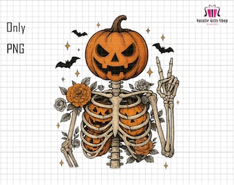 Funny Skeleton Spooky Pumpkin Png, Ribcage Pumpkins Png, Spooky Vibes Png, Retro Halloween Png, Halloween Skeleton Png, Fall Girly Png