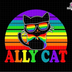 Chat allié LGBT Be Kind Svg, Svg gay arc-en-ciel, Svg LGBTQ drôle, allié chat LGBT, Svg drapeau de la Gay Pride, Svg égalité, Svg mois de la fierté, Svg allié fierté