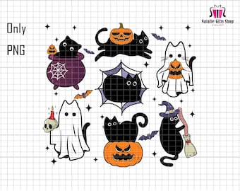 Black Cat And Pumpkin Png, Cute Halloween Pumpkin Png, Halloween Cat Png, Ghost Cat Png, Cat Lover Png, Trendy Halloween Png, Spooky Pumpkin