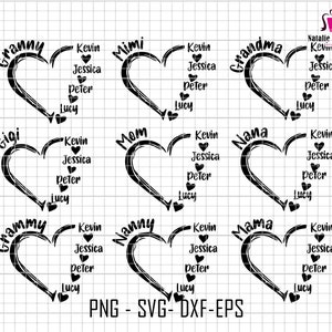 Custom Heart Grandkid Name Svg, Mother Svg Bundle, Personalized Mama Svg, Grammy/ Mimi/ Svg Bundle, Grandma Shirt Svg, Gift For Mom Svg
