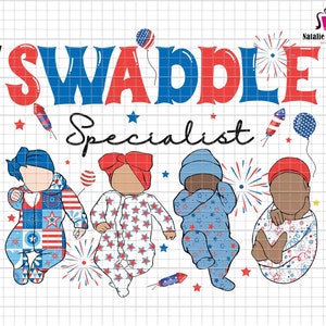 Swaddle Specialist 4th Of July Png, Labor And Delivery Png, NICU Nurse Png, Neonatal ICU Nurse, Red White & Babies Png, American Nurse Png