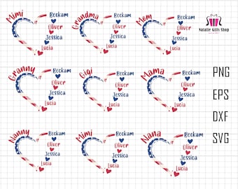 Custom Patriotic Svg, Custom Heart Grandkid Name, 4th Of July Svg Bundle, Personalized Mama, American Flag Svg, American Nana Svg, Gigi Svg
