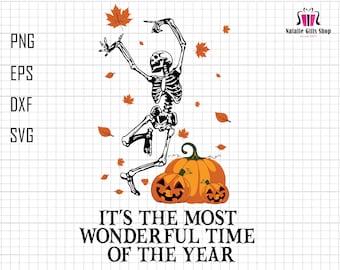 It's The Most Wonderful Time Of The Year Svg, Fall Svg, Pumpkin Svg, Skeleton Svg, Fall Season Gifts, Spooky Scary Skeleton Svg, Retro Svg