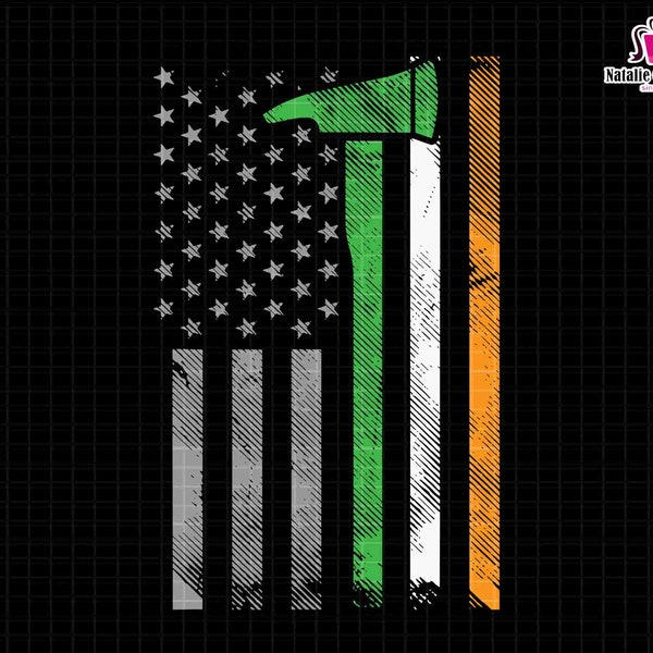 Irish American US Flag Svg, Firefighter Axe Fire Svg, St Patricks Day Svg, Firefighter Ireland Svg, Irish Flag Svg, Clover Lucky Blue Line